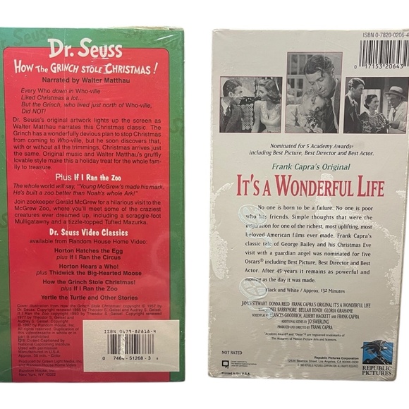 Lot of 2 VHS Tapes - It's A Wonderful Life & How the Grinch Stole Christmas NEW - Picture 2 of 2